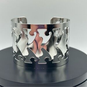 Modern Silver Cutout Adjustable Cuff Bracelet